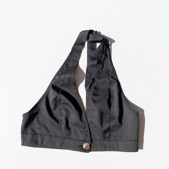 Shein Button Front Plunging Halter Top with Matching Pants Size M, Black - Picture 3 of 15